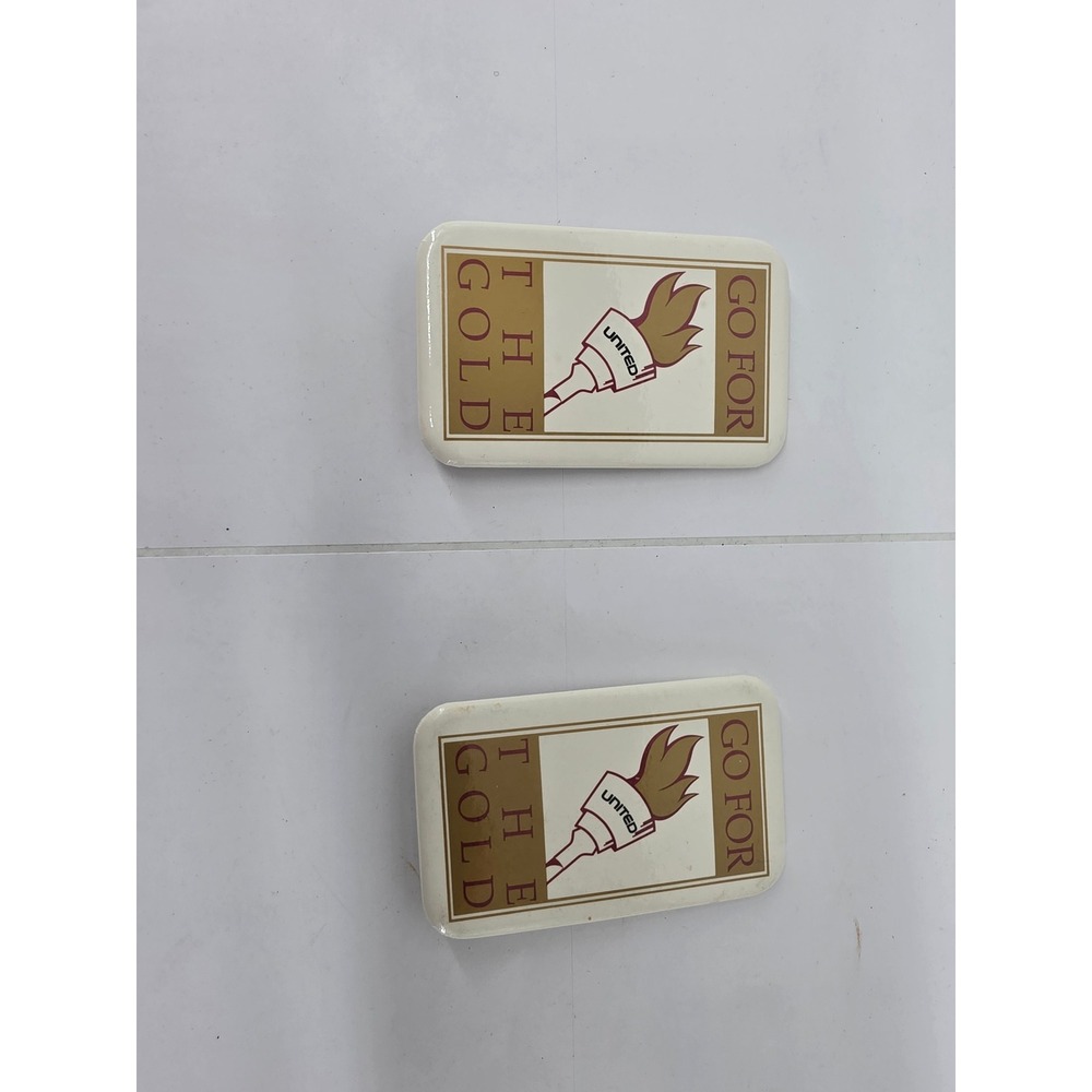Vintage United Airlines Go For The Gold Torch Pins Magnets Set of 2 Travel Logo